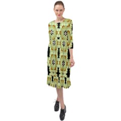 Summer Sun Flower Power Over The Florals In Peace Pattern Ruffle End Midi Chiffon Dress by pepitasart