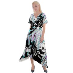 Digital Wave Cross Front Sharkbite Hem Maxi Dress by MRNStudios