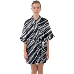 Galaxy Motion Black And White Print Half Sleeve Satin Kimono  by dflcprintsclothing