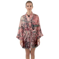 Botanic Grunge Motif Artwork Long Sleeve Satin Kimono by dflcprintsclothing