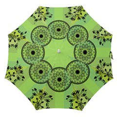 Green Grid Cute Flower Mandala Straight Umbrellas by Magicworlddreamarts1