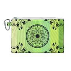 Green Grid Cute Flower Mandala Canvas Cosmetic Bag (large) by Magicworlddreamarts1