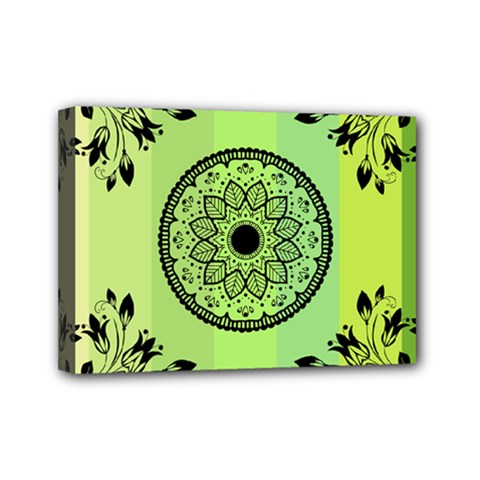 Green Grid Cute Flower Mandala Mini Canvas 7  X 5  (stretched) by Magicworlddreamarts1