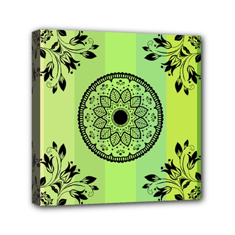 Green Grid Cute Flower Mandala Mini Canvas 6  X 6  (stretched) by Magicworlddreamarts1