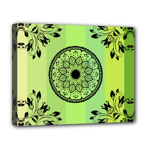 Green Grid Cute Flower Mandala Deluxe Canvas 20  X 16  (stretched) by Magicworlddreamarts1