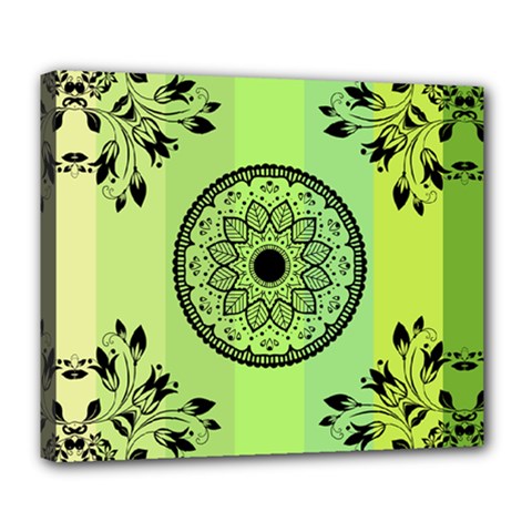 Green Grid Cute Flower Mandala Deluxe Canvas 24  X 20  (stretched) by Magicworlddreamarts1