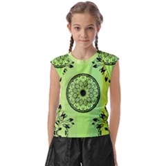 Green Grid Cute Flower Mandala Kids  Raglan Cap Sleeve Tee by Magicworlddreamarts1