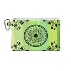 Green Grid Cute Flower Mandala Canvas Cosmetic Bag (medium) by Magicworlddreamarts1