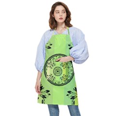 Green Grid Cute Flower Mandala Pocket Apron by Magicworlddreamarts1