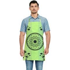 Green Grid Cute Flower Mandala Kitchen Apron by Magicworlddreamarts1