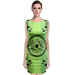 Green Grid Cute Flower Mandala Sleeveless Velvet Midi Dress by Magicworlddreamarts1