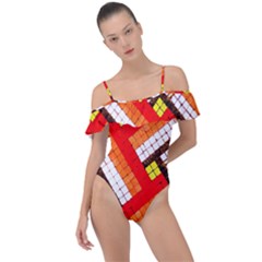 Pop Art Mosaic Frill Detail One Piece Swimsuit by essentialimage365