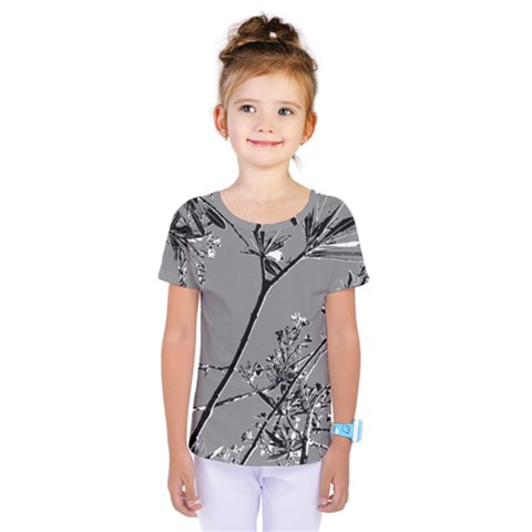 Grey Colors Flowers And Branches Illustration Print Kids  One Piece Tee by dflcprintsclothing