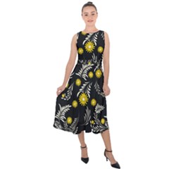 Folk Flowers Art Pattern Floral Abstract Surface Design  Seamless Pattern Midi Tie-back Chiffon Dress by Eskimos