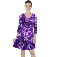 Fractal Illusion Quarter Sleeve Ruffle Waist Dress by Sparkle