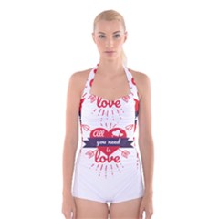 All You Need Is Love Boyleg Halter Swimsuit  by DinzDas