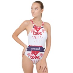 All You Need Is Love High Neck One Piece Swimsuit by DinzDas