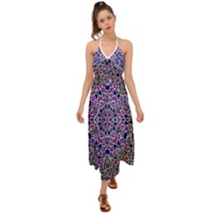 Digital Painting Drawing Of Flower Power Halter Tie Back Dress  by pepitasart