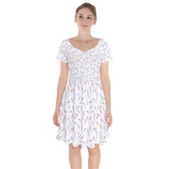 Cute Bunnies And Carrots Pattern, Light Colored Theme Short Sleeve Bardot Dress by Casemiro