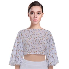 Cute Bunnies And Carrots Pattern, Light Colored Theme Tie Back Butterfly Sleeve Chiffon Top by Casemiro