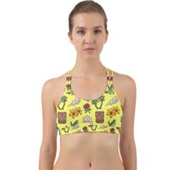 Tropical Island Tiki Parrots, Mask And Palm Trees Back Web Sports Bra by DinzDas