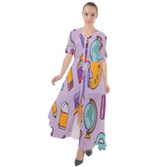 Back To School And Schools Out Kids Pattern Waist Tie Boho Maxi Dress by DinzDas