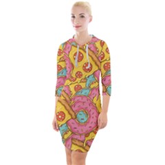 Fast Food Pizza And Donut Pattern Quarter Sleeve Hood Bodycon Dress by DinzDas