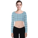 Sky blue tartan plaid pattern, with black lines Velvet Long Sleeve Crop Top View1