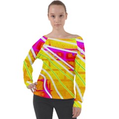 Pop Art Neon Wall Off Shoulder Long Sleeve Velour Top by essentialimage365