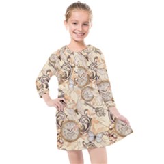 Clock Butterfly Pattern Kids  Quarter Sleeve Shirt Dress by designsbymallika