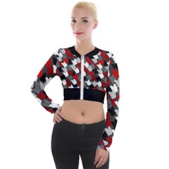 Abstract Paint Splashes, Mixed Colors, Black, Red, White Long Sleeve Cropped Velvet Jacket by Casemiro