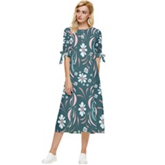 Folk Flowers Art Pattern Floral Abstract Surface Design  Seamless Pattern Bow Sleeve Chiffon Midi Dress by Eskimos