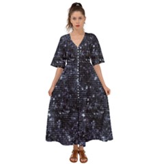 Geometric Dark Blue Abstract Print Pattern Kimono Sleeve Boho Dress by dflcprintsclothing