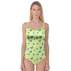 Blue Butterflies At Lemon Yellow, Nature Themed Pattern Camisole Leotard  by Casemiro