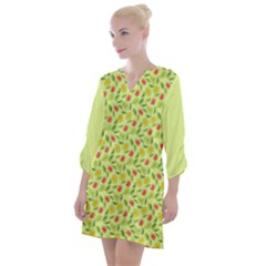 Vector Fruits Pattern, Pastel Colors, Yellow Background Open Neck Shift Dress by Casemiro