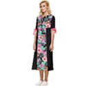 Flower Black Pink Bow Sleeve Chiffon Midi Dress View2