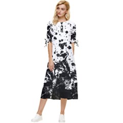 Black And White Abstract Liquid Design Bow Sleeve Chiffon Midi Dress by dflcprintsclothing