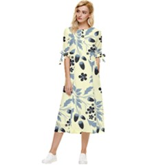 Folk Flowers Art Pattern Floral  Surface Design  Seamless Pattern Bow Sleeve Chiffon Midi Dress by Eskimos