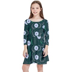 Folk Flowers Art Pattern Floral  Surface Design  Seamless Pattern Kids  Quarter Sleeve Skater Dress by Eskimos