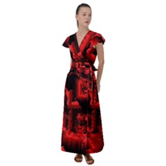 Red Light Flutter Sleeve Maxi Dress by MRNStudios