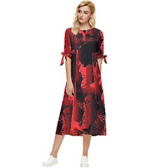 Red Light Bow Sleeve Chiffon Midi Dress by MRNStudios