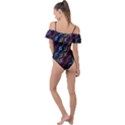 Dark Multicolored Mosaic Pattern Frill Detail One Piece Swimsuit View2