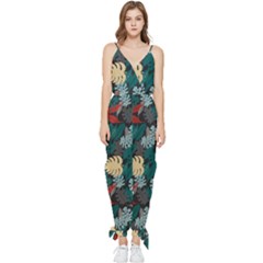 Tropical Autumn Leaves Sleeveless Tie Ankle Jumpsuit by tmsartbazaar