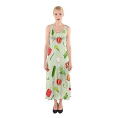 Seamless Pattern With Vegetables  Delicious Vegetables Sleeveless Maxi Dress by SychEva