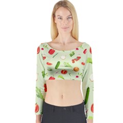 Seamless Pattern With Vegetables  Delicious Vegetables Long Sleeve Crop Top by SychEva