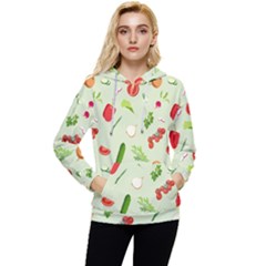 Seamless Pattern With Vegetables  Delicious Vegetables Women s Lightweight Drawstring Hoodie by SychEva