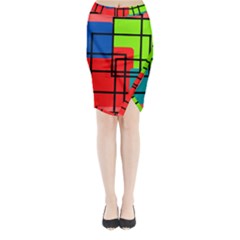 Colorful Rectangle Boxes Midi Wrap Pencil Skirt by Magicworlddreamarts1