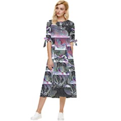 Techno Bouquet Bow Sleeve Chiffon Midi Dress by MRNStudios