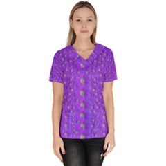 Paradise Flowers In A Peaceful Environment Of Floral Freedom Women s V-neck Scrub Top by pepitasart