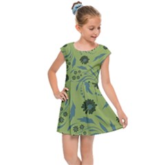 Folk Flowers Art Pattern Kids  Cap Sleeve Dress by Eskimos